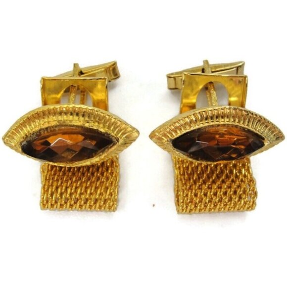 Mesh Cufflinks Tie Tack Set Paris Gold Tone Wedding Accessories Vintage - Picture 13 of 16